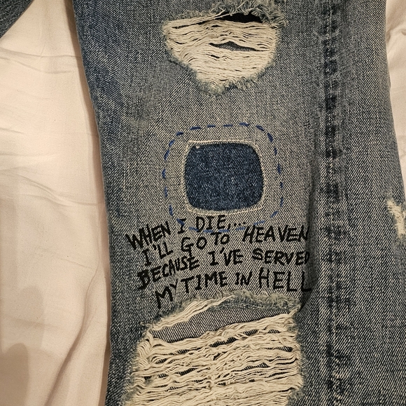 Cult of Individuality distressed slim rocker jeans. Japanese Seldevege denim. - Picture 5 of 9